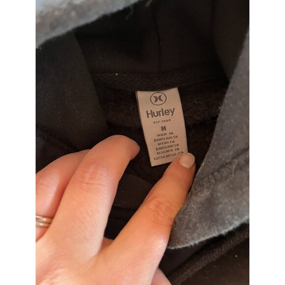 Hurley Hoodie Mens Medium Black Spell Out Sweater Pullover Fleece Surf - Picture 4 of 4